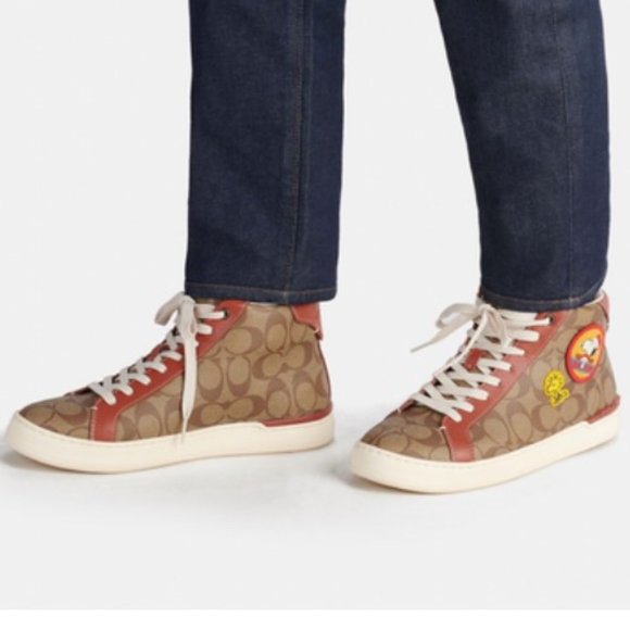 Coach X Peanuts Clip High Top Sneaker In Signature NWT - Picture 4 of 5